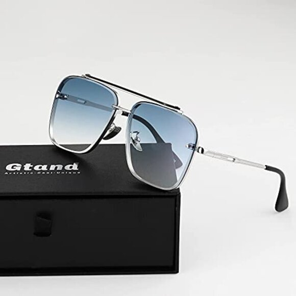 Square Aviator Sunglasses Vintage Metal Frame Gradient Lens Unisex Trendy